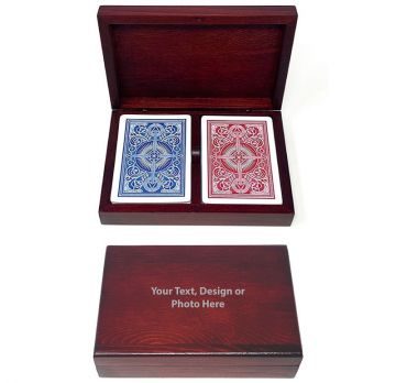 Custom Mahogany Card Box with 2 Deck Set